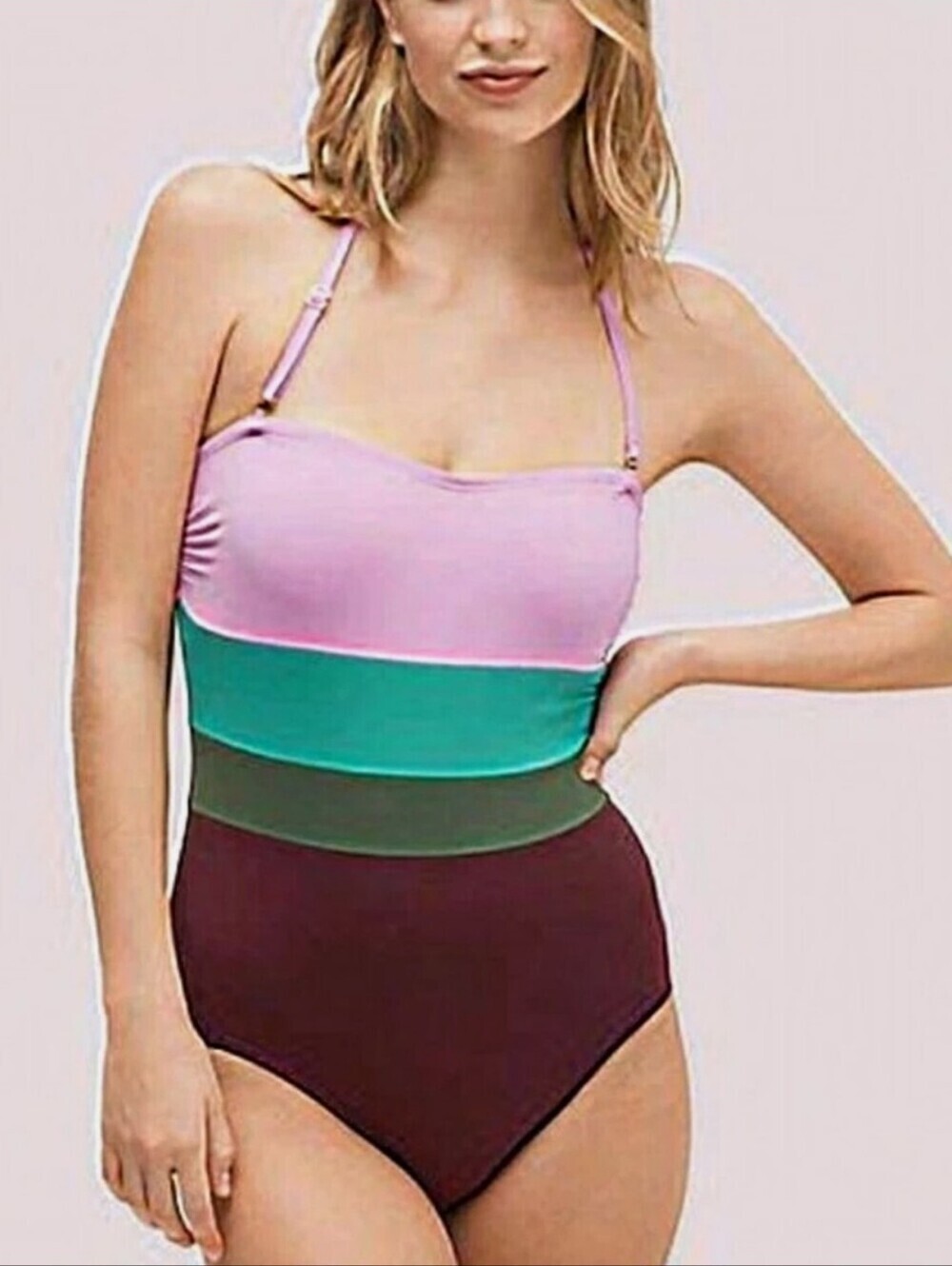 KATE SPADE COLORBLOCK RAISIN PURPLE GREEN ONE PIECE SZ S